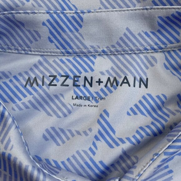 Mizzen Main Polo Shirt Mens Large Blue Camo Print Golf Performance Trim Fit - Picture 3 of 6